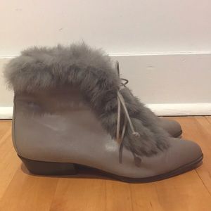 Charles Jourdan Leather Booties with Fur Trim